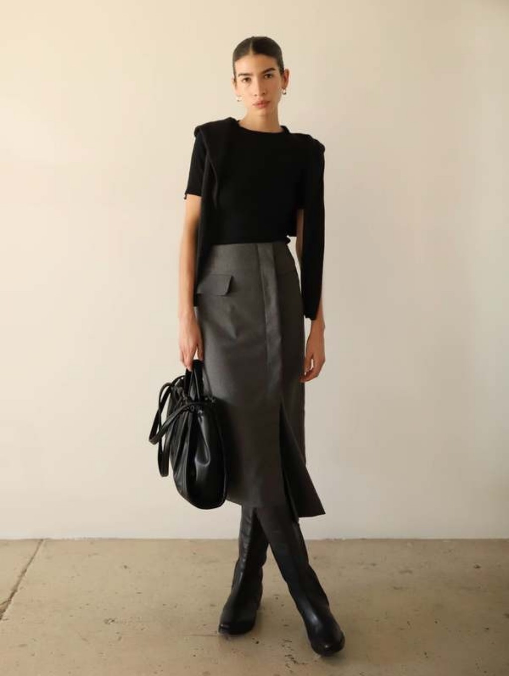 Nwot Moon River Asymmetric Hem Skirt Charcoal Gray Fitted Midi Button Sz Xs
